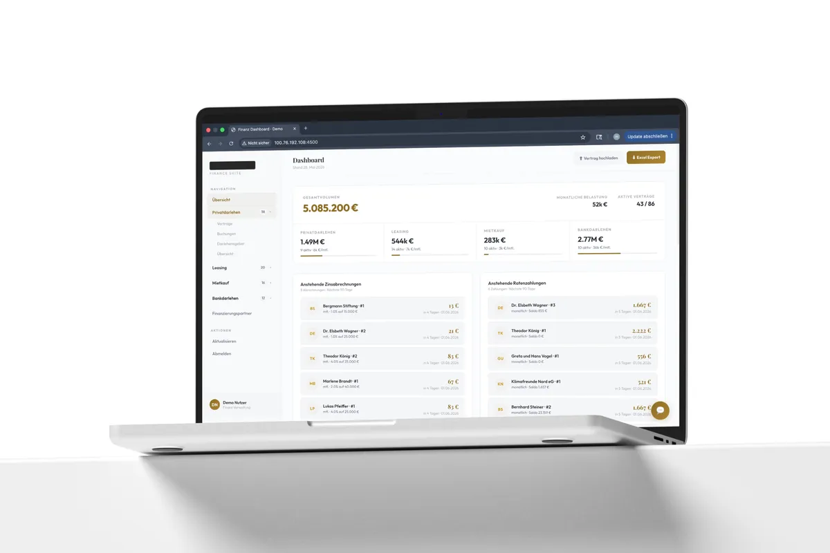 Finanz-Dashboard mit allen Verträgen auf einen Blick